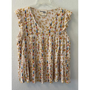 Savanna Jane Top Womens Small Embroidered Boho Cottagecore Flutter Sleeve Cute